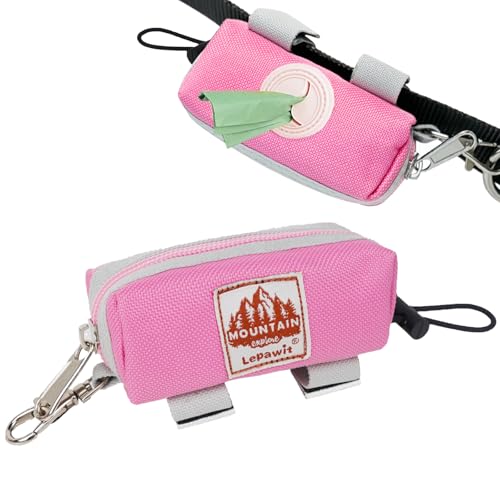 Dog Poop Bag Holder Zippered Pouch, Portable Waste Bag Dispenser with 1 Metal Clip, Fashion Color Matching Canvas Holder for Leashes - Pink - color: Pink
