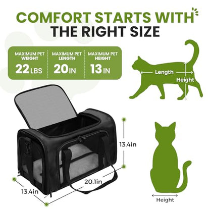Soft-Sided Cat Carrier Expandable Pet Carrier Airline Approved Mesh Travel Carrier Up to 22lbs for Cats Small Dogs Collapsible Escape-Proof with Shoulder Strap Washable (20x13x13 Black) - color: Black, size: 13.4"L x 13.4"W x 20.1"H