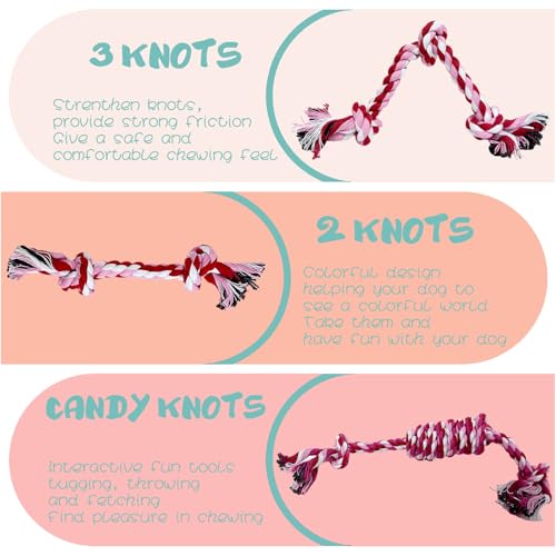 3 Pack Dog Rope Toys Puppy Teething Sturdy Cotton Chew Toy for Small Breed | 2-8 Months Pets Durable Interactive Tug Ropes Teeth Clean Pink Girl Indoor/Outdoor Boredom - size: Small