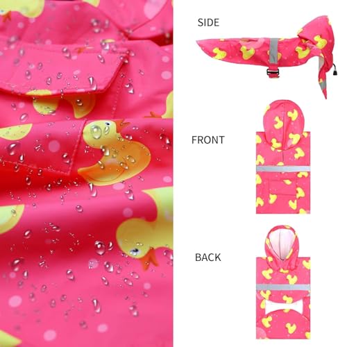 Large Dog Duck Pattern Raincoat Adjustable Pet Water Proof Clothes Lightweight Rain Jacket Poncho Hoodies with Strip Reflective (Peach, XL) - color: Peach, size: XL