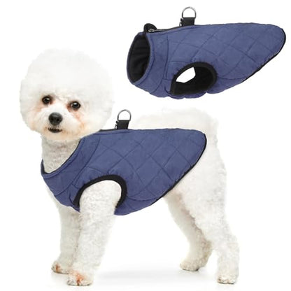 SCENEREAL Winter Dog Vest Coat with Harness Built In, Warm Puppy Jacket for Small Medium Dogs, Cold Weather Coat with Zipper, Fleece Puffer Vest Windproof Snow Clothes - color: #1 Rolay Bule-Matte, size: M(Chest 16.5")-Regular
