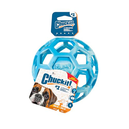 Chuckit! Holee Roller Dog Treat Puzzle Ball, Large (3"), Blue – Interactive Treat & Chew Puzzle Toy for Dogs 60–100 lb – Durable Rubber Fetch Ball for Mental Stimulation – Pack of 1