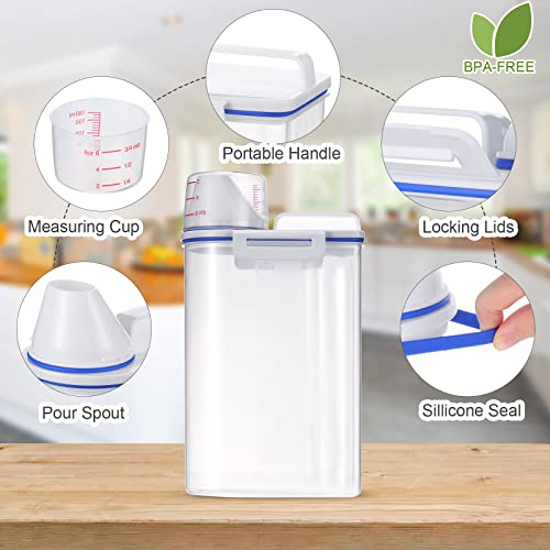 Cereal Containers Set 4 Pcs Airtight Food Storage Container with Measuring Cup Dispenser Plastic Storage Containers with Lids for Rice Oatmeal Flour Grain & Pet Cat Dog Food Container, 2.5 L - color: Blue