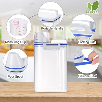 Cereal Containers Set 4 Pcs Airtight Food Storage Container with Measuring Cup Dispenser Plastic Storage Containers with Lids for Rice Oatmeal Flour Grain & Pet Cat Dog Food Container, 2.5 L - color: Blue