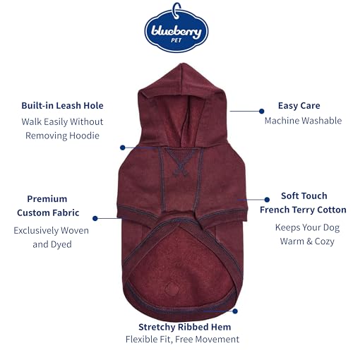 Blueberry Pet Essentials Dog Hoodie – 10 inch, Cotton‑Blend Sweatshirt with Hood, Burgundy Red, Machine‑Washable Small‑Dog Jersey - color: Dog Hoodie - Burgundy Red, size: 10 inch (Pack of 1)