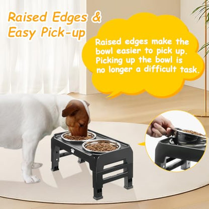 Elevated Dog Bowls 3 Height Adjustable Raised Bowl Stand with 25oz Stainless Steel Dog Food Bowls Anti-Slip for Small Dogs Adjusts to 7.5", 6", 2.75", Black - color: Black, size: Small dogs