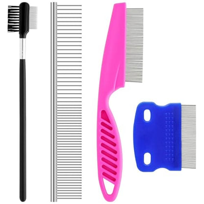 4 Pack Pets Grooming Comb Kit for Small Puppies, High Strength Teeth Pet Tear Stain, 2-in-1 with Round Teeth to Remove Knots Crust Mucus