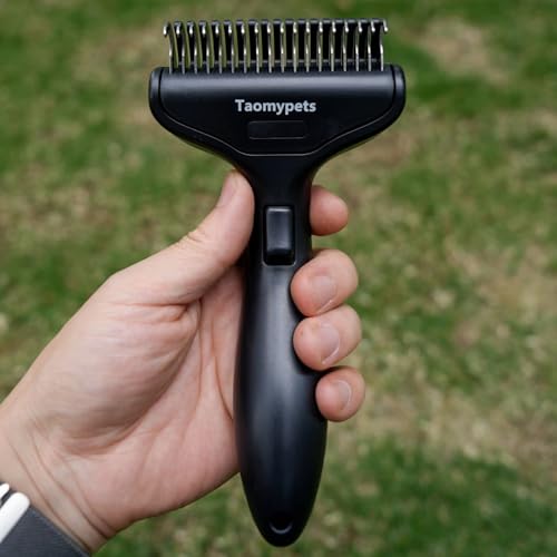 Self Cleaning Grooming Rake Brush for Shedding Gently Removes Loose Undercoat Mats Tangled Deshedding Grooming Tool for Dogs Cats Extra Wide (Black) - color: Black