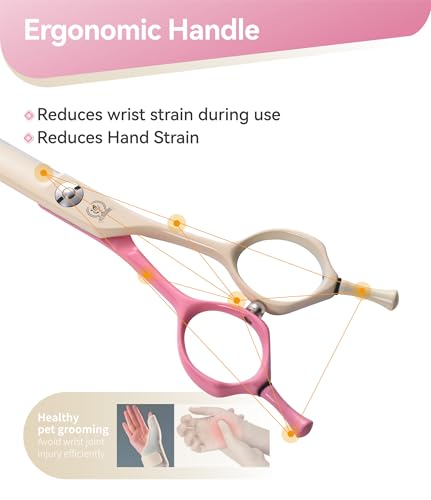 Curved Dog Grooming Scissors with Coating 440C Stainless Steel, 7 inch Professional Curved Shears Dog Grooming，25 Degree of Curved Blade，Pet Shears for Trimming Face and Paws, Pink & White - color: Pink&white
