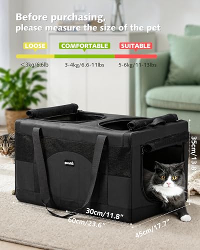 Pecute Dual Compartment Pet Carrier for Multi-Cat Families & Small Dog Owners, Collapsible Dog Crate with Reinforced Steel Frame, Car Safety Design for Travel, Vet Visits & Home Use, Dark Gray - color: Dark Gray