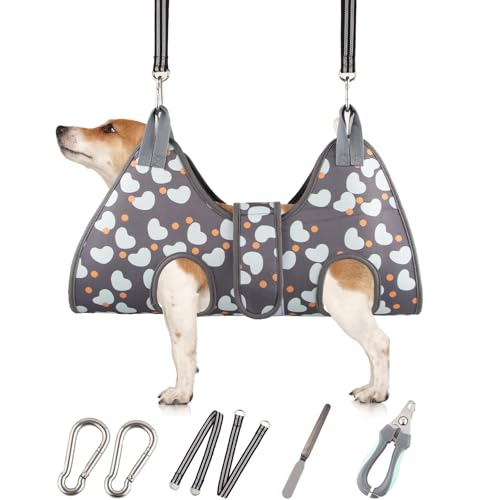 ATESON Dog Grooming Hammock Harness for Small Cats Dogs, Dog Grooming Sling for Cutting Nails, Pet Grooming Harness Hanging Holder Hanger for Nail Trimming with Nail Clippers, Nail File - size: S for Small Dogs 45LB