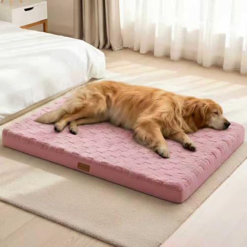 Patas Lague Orthopedic XL Dog Bed Large Sized Dog 48''X30'', Waterproof Soft Comfortable Egg Crate Foam Large Pet Beds Crate Mat with Removable Washable Cover and Nonskid Bottom, Pink - color: Pink, size: 48"L x 30"W x 3.5"Th