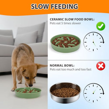 Ceramic Slow Feeder Dog Bowl, 2 Cups Dog Food Bowls for Small, Medium, and Large Breed, Anti-Slip Puzzle Food Dish to Slow Down Eating (Green, 2 Cups) - color: Maze - Green
