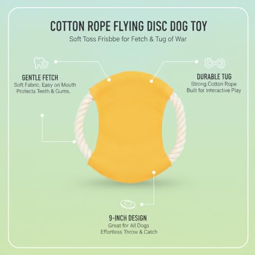 Cotton Rope Flying Disc Dog Toy, Soft Toss Frisbee for Fetch and Tug of War, 9 Inch (1 PC)