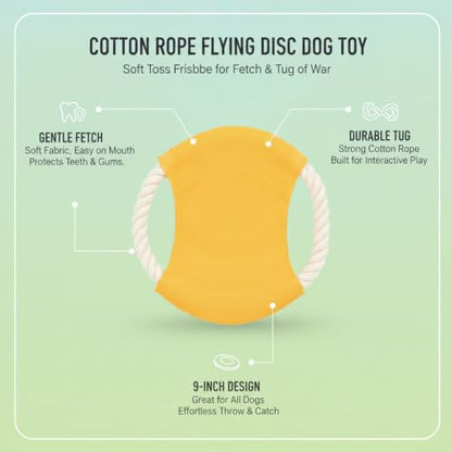 Cotton Rope Flying Disc Dog Toy, Soft Toss Frisbee for Fetch and Tug of War, 9 Inch (1 PC)