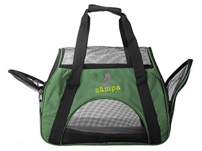 ZAMPA Soft Side Pet Travel Carrier TSA Approved, Under Seat Compatibility, airline approved for Large Cats, Medium Puppys, Small Dogs, 2 Openings, W/ Shoulder Strap. - color: Olive Green, size: 15" x 17" x 7"