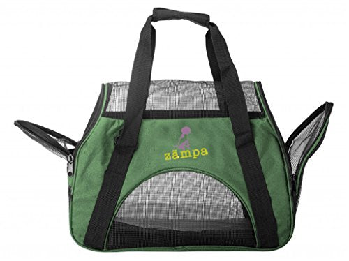 ZAMPA Soft Side Pet Travel Carrier TSA Approved, Under Seat Compatibility, airline approved for Large Cats, Medium Puppys, Small Dogs, 2 Openings, W/ Shoulder Strap. - color: Olive Green, size: 15" x 17" x 7"