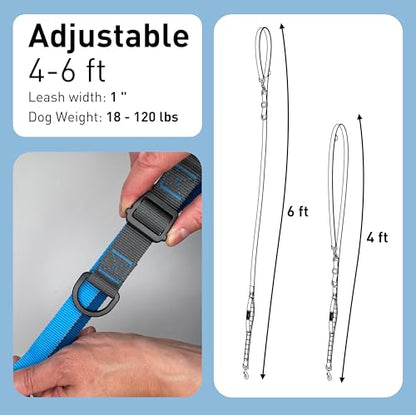 Hands Free Dog Leash - Waist Leash for Walking and Hiking with Medium and Large Dogs, Adjustable 4 to 6 FT Bungee Lead with Traffic Handle by Nuvuq (18-120 lbs, Blue) - color: Blueberry Blue