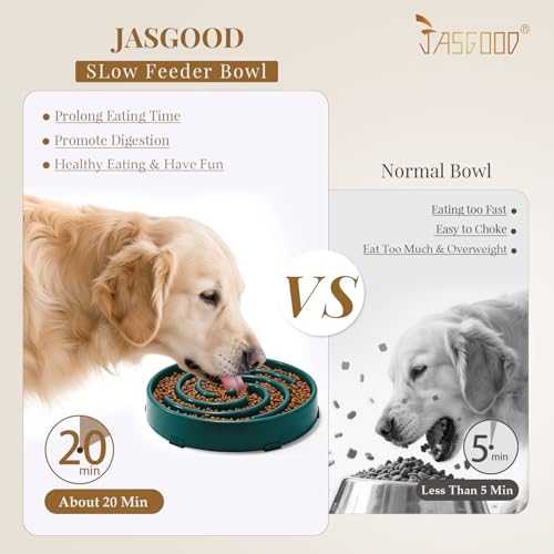 JASGOOD Slow Feeder Dogs Bowl for Large Medium Dogs,Anti-Gulping Pet Slower Food Feeding Bowls Stop Bloat,Preventing Choking - color: N-Dark Green