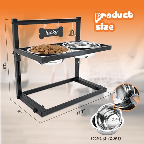 SHAINFUN Elevated Dog Bowls for Medium Dogs and Cats - Raised Cat or Dog Bowl Stand with Adjustable Height and Two Stainless Steel Food Bowls - Ideal for Medium and Small Dogs and Cats - size: small and medium dogs
