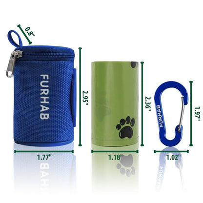 FURHAB Dog Poop Bag Holder for Leash Doggie Waste Bag Dispenser Soft Fabric Puppy Potty Carrier Small Doggy Zipper Pouch with Carabiner Clip 1680D Nylon Oxford with 1 Roll of Pet Trash Bag, Royal Blue - color: Royal Blue