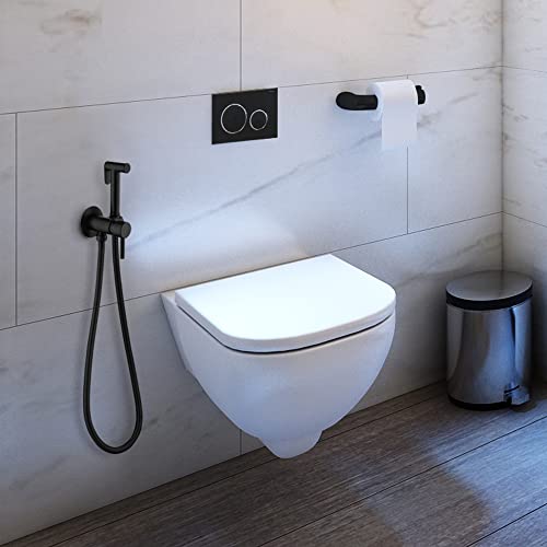 SHAMANDA Wall Mounted Bidet Sprayer Set, Stainless Steel Round Handheld Bidet Attachment, Matte Black, BDS09-7 - color: Matte Black, style: Hot & Cold Water Modes-Round