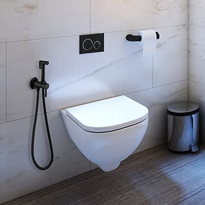 SHAMANDA Wall Mounted Bidet Sprayer Set, Stainless Steel Round Handheld Bidet Attachment, Matte Black, BDS09-7 - color: Matte Black, style: Hot & Cold Water Modes-Round