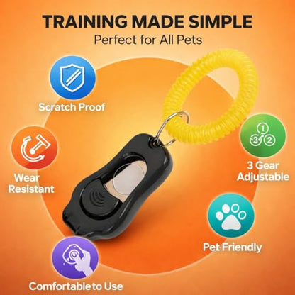 Adjustable Dog Training Clicker, 3 Gears Claw Shaped with Wrist Strap, Sky Blue - High, Medium, Mute Sound Modes, Comfortable Wear for Dogs and Cats (Black) - color: Black