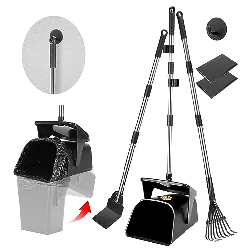 Pooper Scooper Large Swivel Bin & Rake & Spade with 20 Waste Bags and 1 Hook, 39.3" Long Handle Metal Dog Pooper Scooper for Yard, Easy to Clean Pet Waste Use on Grass, Dirt, Gravel or Flats