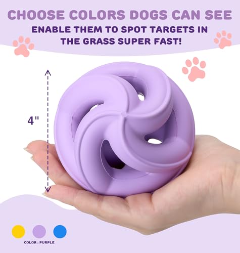 Natural Rubber Indestructible Dog Toys, Durable Dog Chew Toys for Aggressive Chewers - Interactive Dog Toy Balls for Anxiety Relief, Safe for Most Breeds, Fetch Training, 4", Purple - color: Purple