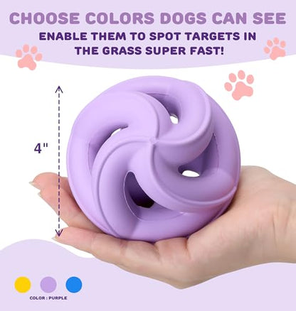 Natural Rubber Indestructible Dog Toys, Durable Dog Chew Toys for Aggressive Chewers - Interactive Dog Toy Balls for Anxiety Relief, Safe for Most Breeds, Fetch Training, 4", Purple - color: Purple