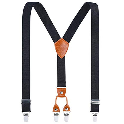 AWAYTR Kids Boys Adults Suspenders - 4 Sizes Sturdy Metal Clips Elastic Adjustable Suspender - color: Black, size: 43Inches (Over 12 Years)
