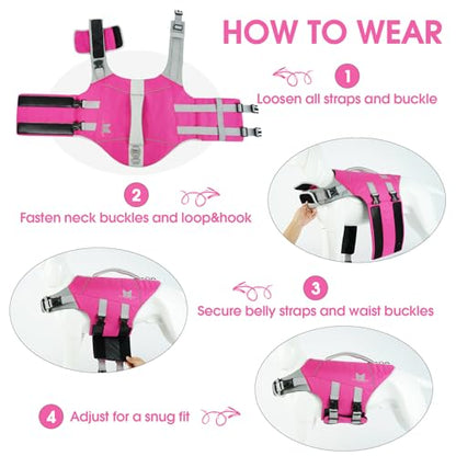 Nanaki Dog Life Jacket, XS Dog Float Life Vest for Swimming Boating-High Buoyancy Puppy Life Jacket with Rescue Handle Reflective Pet Swim Vest Adjustable Ripstop Floating Lifejacket,Dachshund,RoseRed - color: RoseRed, size: X-Small