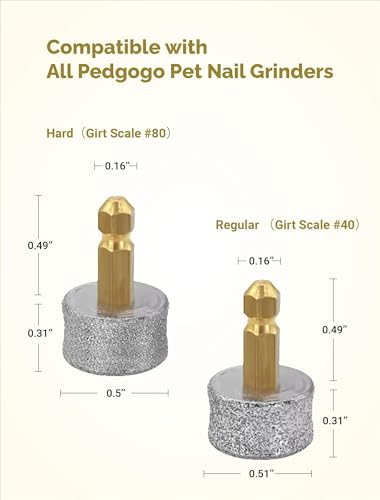 Dog Nail Grinder Replacement Heads 4Pcs- 2*Hard 40# & 2*Regular 80# for Small Medium & Large Dogs Safe Painless and Professional Pet Nail Grinder Tip Drill Bits - size: Replacement Grinder Heads
