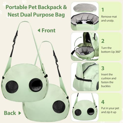 2-in-1 Pet Sling Carrier & Bed, Convertible Cat Travel Bag with Machine Washable Cover, Breathable Mesh & Hand-Washable Support Pad, Airline Approved for Cats & Small Dogs Up to 22lbs