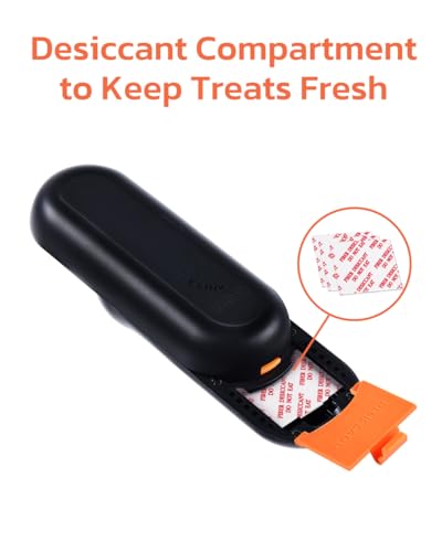 Clink Design 2-in-1 Puppy Essentials, Dog Training Clicker & Treat Carrier, Durable Food-Grade ABS, Treat Carrier with Desiccant Compartment, Compact & Lightweight Dog Stuff for Dogs - Black & Orange