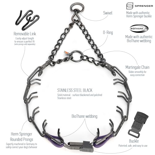 Herm Sprenger Black Stainless Steel Dog Collar with Quick Release ClicLock Buckle and Biothane Insert Training Collar Made in Germany (Violet Purple, 23in x 3.2mm(Neck Size up to19-20in)) - color: Violet Purple, size: 23in x 3.2mm(neck size up to19-20in)