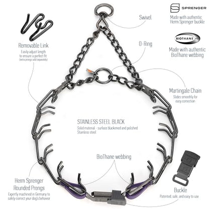Herm Sprenger Black Stainless Steel Dog Collar with Quick Release ClicLock Buckle and Biothane Insert Training Collar Made in Germany (Violet Purple, 23in x 3.2mm(Neck Size up to19-20in)) - color: Violet Purple, size: 23in x 3.2mm(neck size up to19-20in)
