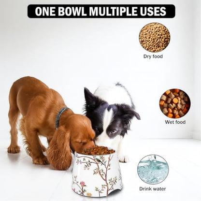 Ceramic Dog Bowl 7 inch Height for (30-55lbs) Medium Size Dogs Includes Food-Grade 304 Stainless Steel Bowls Non-Slip 3.8 Cups(860ml) Bowl Feeder in an Artful and Design (White) - color: White, size: Medium