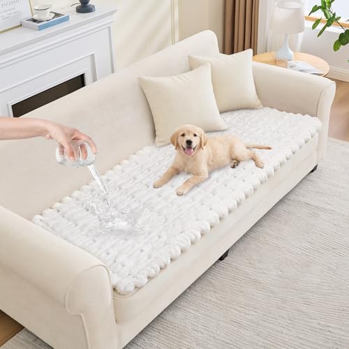 Waterproof Dog Couch Cover, Non Slip Pet Sofa Protector, Thick Fuzzy Couch Cover for Dogs, Machine Washable Furniture Protector, Scratch Resistant Pet Couch Mat(White, 28" x 71"/70 x 180cm) - color: White, size: 28''x71''