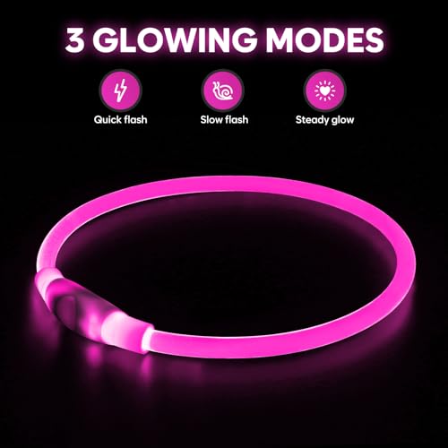 HIGO LED Dog Collar, USB Rechargeable Light Up Dog Collars Glow in the Dark, Waterproof LED Dog Necklace for Your Dogs Walking at Night (Pink) - color: Pink