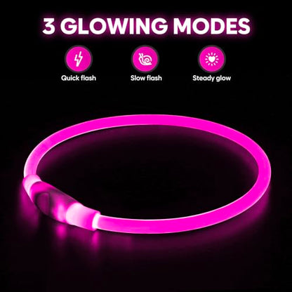 HIGO LED Dog Collar, USB Rechargeable Light Up Dog Collars Glow in the Dark, Waterproof LED Dog Necklace for Your Dogs Walking at Night (Pink) - color: Pink