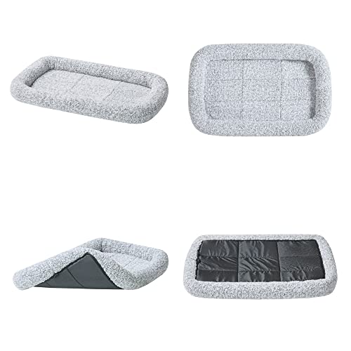 Friends Forever Bolster Dog Crate Mat 36 Inch, Washable Dog Crate Bed, Sherpa Fleece, Nova Grey - color: Nova Grey, size: 35.5"L x 23"W x 3"H, style: Crate Mat w/ Bolster