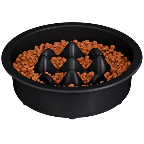 The Niner Slow Feed Bowl - Raised Peaks Slow Down Pets Eating - Fits Elevated Feeders Including Neater Feeder Large Sizes - Gentle on Teeth and Gums - Holds up to 2 Cups (Black) - color: Black