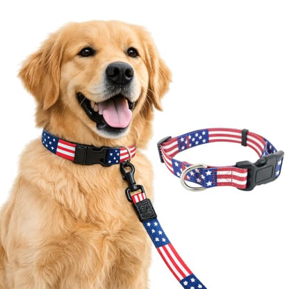 American Flag Dog Collar, Adjustable Nylon Patriotic Red White & Blue Collar for Small Medium Large Dogs, July 4th & Memorial Day USA Pet Collar - size: Small