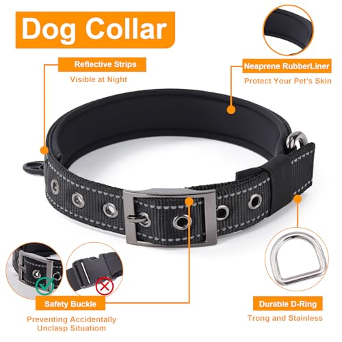 Annchwool No Pull Dog Harness,Heavy Duty Reflective Collar & Leash Set-Dog Leash with Double Handle & Car Seatbelt Clip-Easy Control for Walking Training Medium Large Size Dogs(Black,S) - color: Black, size: S