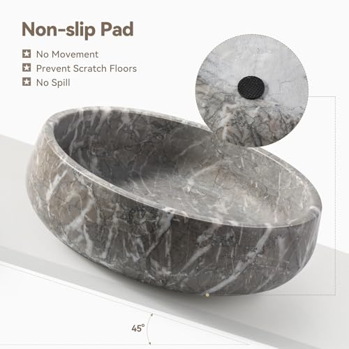 Karibiber Marble Dog Bowl, 6lbs Weighted Dog Food Bowl, Non-Slip Large Heavy Water Bowls, Grey Stone Food and Water Dish for Medium Dogs, Natural Marble, Easy to Clean, Holds 6 Cups - color: Deep Grey, size: L