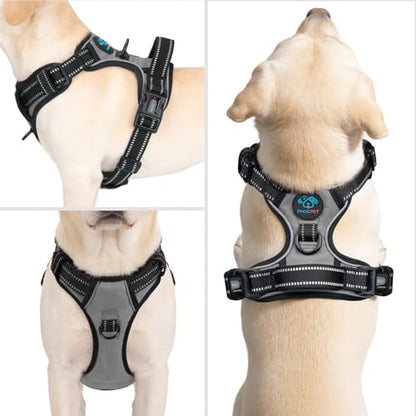 PHOEPET No Pull Dog Harness Medium Reflective Front Clip Vest with Handle, Adjustable 2 Metal Rings 2 Buckles(M, Grey) - color: Gray, size: Medium