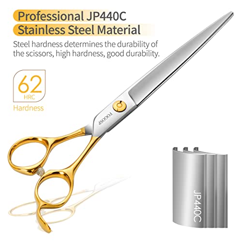 Professional Dog Grooming Scissors Straight 7.5" Pet Grooming Shears for Cutting Small Dogs Cat Thick Hair Japan 440C Stainless Steel Right Handed(7.5in Straight, Gold) - size: 7.5 inch, style: Straight