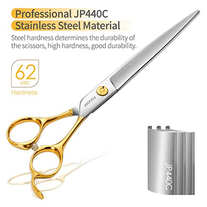 Professional Dog Grooming Scissors Straight 7.5" Pet Grooming Shears for Cutting Small Dogs Cat Thick Hair Japan 440C Stainless Steel Right Handed(7.5in Straight, Gold) - size: 7.5 inch, style: Straight
